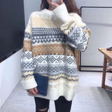 Pullovers Women Vintage Loose Casual Sweaters Geometric Retro Lazy Female 4XL Harajuku Korean Style Womens Ulzzang Chic New Tops