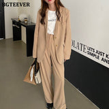 Amfeov Casual Women 2 Pieces Blazer Set Notched Collar Loose Blazer & Floor-Length Suit Pants Autumn Stylish Female Pant Suits