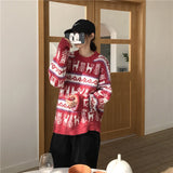 Christmas Gift Women Korean Christmas Vintage Red O-Neck Twist Loose Casual Korean Knitting Pullovers Thicked Warm Sweater
