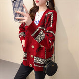 Christmas Gift New Fashion Christmas Sweater Women Sweater Cardigan Buttoned Bohemian Deer Print Long Sleeve Ladies Knitted Sweater