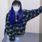 Christmas Gift Deeptown Harajuku Hoodie Women Gothic Zip Up Sweatshirt Heart Printing Zipper Tracksuit Korean Style 2021 Punk Alt Clothes Goth