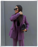Solid Purple Office Ladies Jacket Outwear Fashion Autumn Spring Double Breasted Blazer Coat Za 2022 Women Outwear Abrigo Mujer