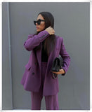 Amfeov Solid Purple Office Ladies Jacket Outwear Fashion Autumn Spring Double Breasted Blazer Coat Za 2024 Women Outwear Abrigo Mujer