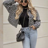 Christmas Gift PUWD Vintage Woman Loose Houndstooth Short Coats Spring Autumn Fashion Ladies Soft Plaid Outerwear Female Chic Oversized Jackets