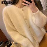 Christmas Gift lantern Thick cashmere O-NECK Sweater Cardigans Women Autumn winter Casual long Sleeve Sweater For women Female Chic Jumpers