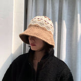 Christmas Gift Hand-knitted Thick Wool Bucket Hat Street Wool Indie Folk Hat Japanese Art Crochet Deep Top Folding Edge Basin Hat