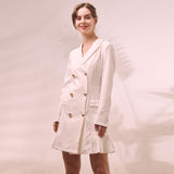 Amfeov Elegant Ruffle Double Breasted Women Dress Office Blazer White Dress Autumn Winter Slim Suit Ladies Dresses