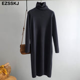 2022 Casual autumn winter Pile collar thick maxi weater pullovers dress Women basic loose sweater female turtleneck long dress