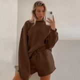 Two Piece Set Women Sweatshirts Y2K Tracksuit Sets Pullover Fleece Hoodies Tops Casual Jogger Shorts Suits Brown Apricot Outfits