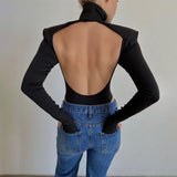 Winter Jumpsuits Women Rompers Sexy Club Hollow Out Backless Bodysuits Casual Long Sleeve Solid Slim Bodycon Women Bodysuit