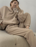 Amfeov 2023 Spring Women Hoodies Sweatshirt Tracksuit Fleece Cotton 2 Pieces Sets Pants Suits