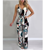 Amfeov Kayotuas Women Jumpsuit Boho Romper Floral Printed Casual Summer Sleeveless Loose Long Trousers Holiday Beach Female Overall