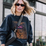 Amfeov Leopard Faded Sweatshirts Woman Autumn Winter Washed Black Cotton Hoodie Female Casual Vintage Sport Pullover Tops