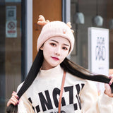 Christmas Gift Christmas Knitted Hat Winter Plus Velvet Warm Knit Hat Cute Antler Wool Hat Outdoor Sport Cold Knitted Hat Gift Wholesale