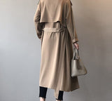 Autumn 2021 Women Solid Color Long Trench Coat Turn Down Collar Long Sleeve Khaki Coat Female Elegant Office Trench Coat
