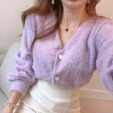 Thanksgiving Day Gifts 2022 Autumn Winter Sexy Women Sweaters Cropped Cardigan Long Sleeve V-Neck Single Breasted Knitted Crop Sweater Knitting Top