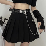 YBYR Punk Summer Gothic Skirts For Women Streetwear Casual Zipper High Waist Black Skirt y2k Sexy Mini Pleated Skirt Belt Chain