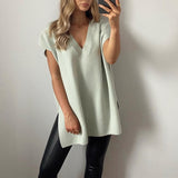 Christmas Gift PUWD Casual Woman Oversized Side Slit Knitted Vest 2020 Fashion Ladies Autumn Loose Sleeveless Sweater Female Chic V Neck Tops