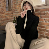 Amfeov Thanksgiving Day Gifts Autumn Winter Turtleneck Zipper Sweater Women Long Sleeve Loose Outer Wear Casual Bottoming Knit Top Pullovers Korean Style