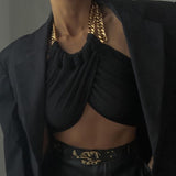Amfeov Summer Fashion Chic Halter Chain Crop Tops for Women Backless Cropped Feminino Black Wrap Top 2022 Streetwear