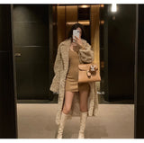 Black Friday Sales Winter Long Oversized Shaggy Fuzzy Warm Thick Fluffy Faux Fur Coat Women Sashes Lapel Stylish Luxury Korean Fashion 2022