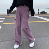 Women's Cargo Pants Corduroy Wide Leg Pocket Jogger Trousers Autumn Winter Casual Loose Streetwear Harajuku Harem Pant Females