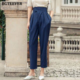 Amfeov Women Blue Elegant High Waist Loose Plain Trousers 2022 Summer Office Lady Basic Workwear Women Harem Pants