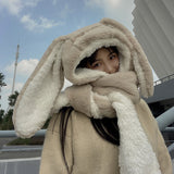 Amfeov 2023 New Fashion Scarf Hat Glove 3 Piece Women Cute Big Ear Bunny  Winter Warm Soft Thickening Pocket Hats  Hooded