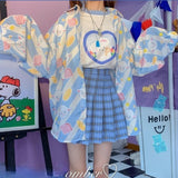 QWEEK Harajuku Kawaii Shirt Women Beautiful Blouses Sheep Printed Spring Korean 2022 Cute Tops Oversize Y2k Female Clothing Chic