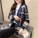 Christmas Gift New Fashion Christmas Sweater Women Sweater Cardigan Buttoned Bohemian Deer Print Long Sleeve Ladies Knitted Sweater