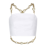 Amfeov White Backless Sexy Rave Crop Top Metal Chains Cross Party Clubwear Off Shouldr Tube Tops Female Summer Tanks Corsets