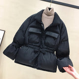 Amfeov Women Winter Basic Jackets Parkas 2021 Fashion Thick Warm Lantern Sleeve Tops Jackets Slim Jackets For Female Parka Harajuku