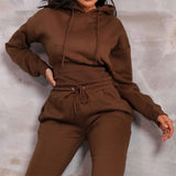 Women's Fleece Pullover Hooded Sweatershirt Plus Pants Suit Ladies Solid Casual Sports Two-Piece Set 2021 Autumn Winter New