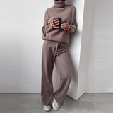 Amfeov Christmas Gift Solid Two Piece Set Women Turtleneck Long Sleeve Top Pullover Casual Long Pants Suit Female Autumn Homewear Outfits Tracksuit