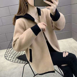 Christmas Gift Sweet Hooded Knitted Female Cardigan Loose Streetwear Knit Short Autumn Winter New Mink Cropped Sweater Cadigan Sweaters Women