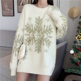 Christmas Gift Autumn Winter Sweater Women Ins Christmas Special Gold Snowflake Pattern Loose Lazy Texture Pullover Medium Length Sweater Tops