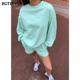 Amfeov Chic Autumn Loose Female Tracksuits Long Sleeve Pullovers Sweatshirts & Shorts Casual Solid Women Set 2024 Summer