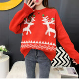 Christmas Gift Women Clothing Knitted Hairball Deer Snowflake O-Neck Warm Thick Pullovers Flower Sweater Loose Tops Tide Mujer
