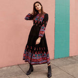 Embroidered Women Maxi Dress V-Neck Batwing Sleeve Loose Oversize Summer Dresses Drawstring Waist Boho Beach Vestidos