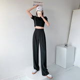 Amfeov 2023 New Solid Color Wild Leg Straight Suit Pants Female Spring Summer Fashion High Waist Casual White Green Long Trousers