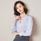 Amfeov Graduation Gifts 2024 Autumn New Loose Fashion Long Sleeve V-neck Korean Satin Blouse Women Blouse Plus Size Women Tops Shirt Blusas Mujer 10853