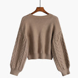 Amfeov Sweaters Women Lovely Pullover Fashion Popular Clothes Twist Vintage V-Neck Solid All-Match Fall Daily College Cropped Knitwear