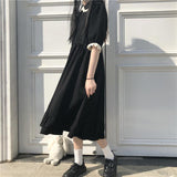 Amfeov QWEEK Autumn Black Kawaii Lolita Style Dress Mori Girl Fairy Cute Lolita Peter Pan Collar Puff Sleeve Dress 2024 Fashion Women