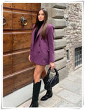 Amfeov Solid Purple Office Ladies Jacket Outwear Fashion Autumn Spring Double Breasted Blazer Coat Za 2024 Women Outwear Abrigo Mujer