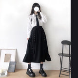 Amfeov Gothic High Waist A-Line Black Skirts Harajuku Girls Y2k Women Sexy Ruffles Midi Long Skirt Korean Style Fashion Streetwear