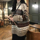 Pullovers Women Vintage Loose Casual Sweaters Geometric Retro Lazy Female 4XL Harajuku Korean Style Womens Ulzzang Chic New Tops