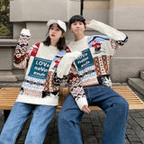 Christmas Gift Christmas Sweater Loose Lazy Wind Outside Wear 2021  Winter O Neck Sweater Top Couples PullOver Sweater New Year Sweater