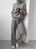 Amfeov Christmas Gift Solid Two Piece Set Women Turtleneck Long Sleeve Top Pullover Casual Long Pants Suit Female Autumn Homewear Outfits Tracksuit