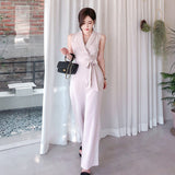 Christmas Gift Elegant  Business Sleeveless Jumpsuits Women  New Wide Leg Long Playsuits Casual Office Lady  Work Wear Rompers