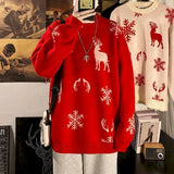 Amfeov Christmas Gift Christmas sweater pullover long-sleeved oversized men sweater couple autumn winter elk knit Hong Kong women's streetwear tops